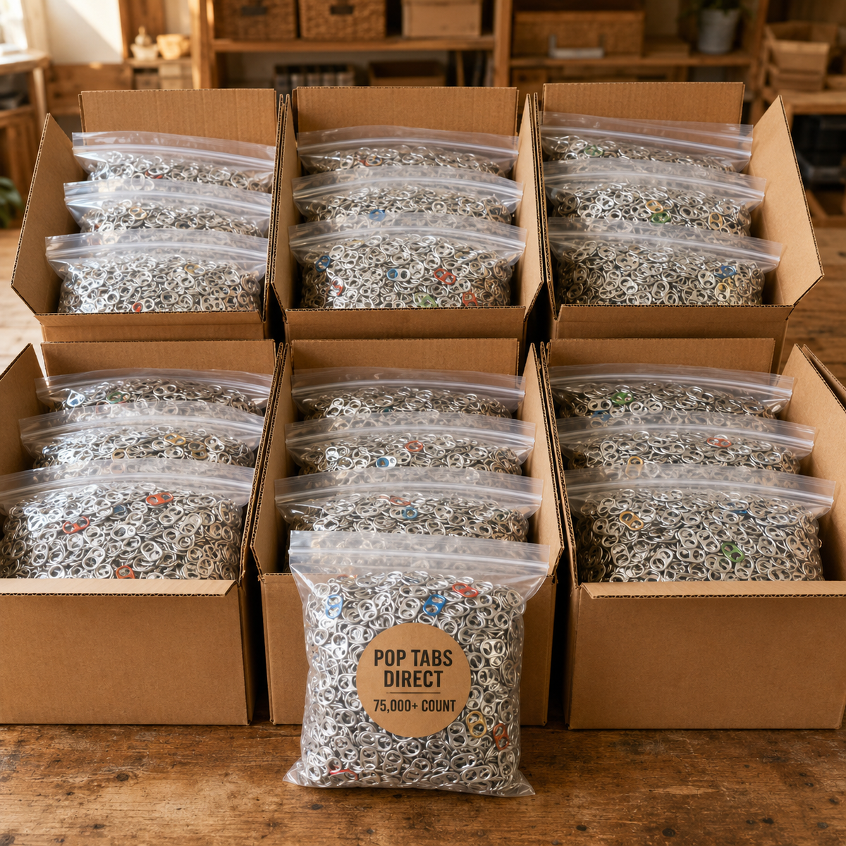 75,000+ bulk aluminum pop tabs in a clear resealable package