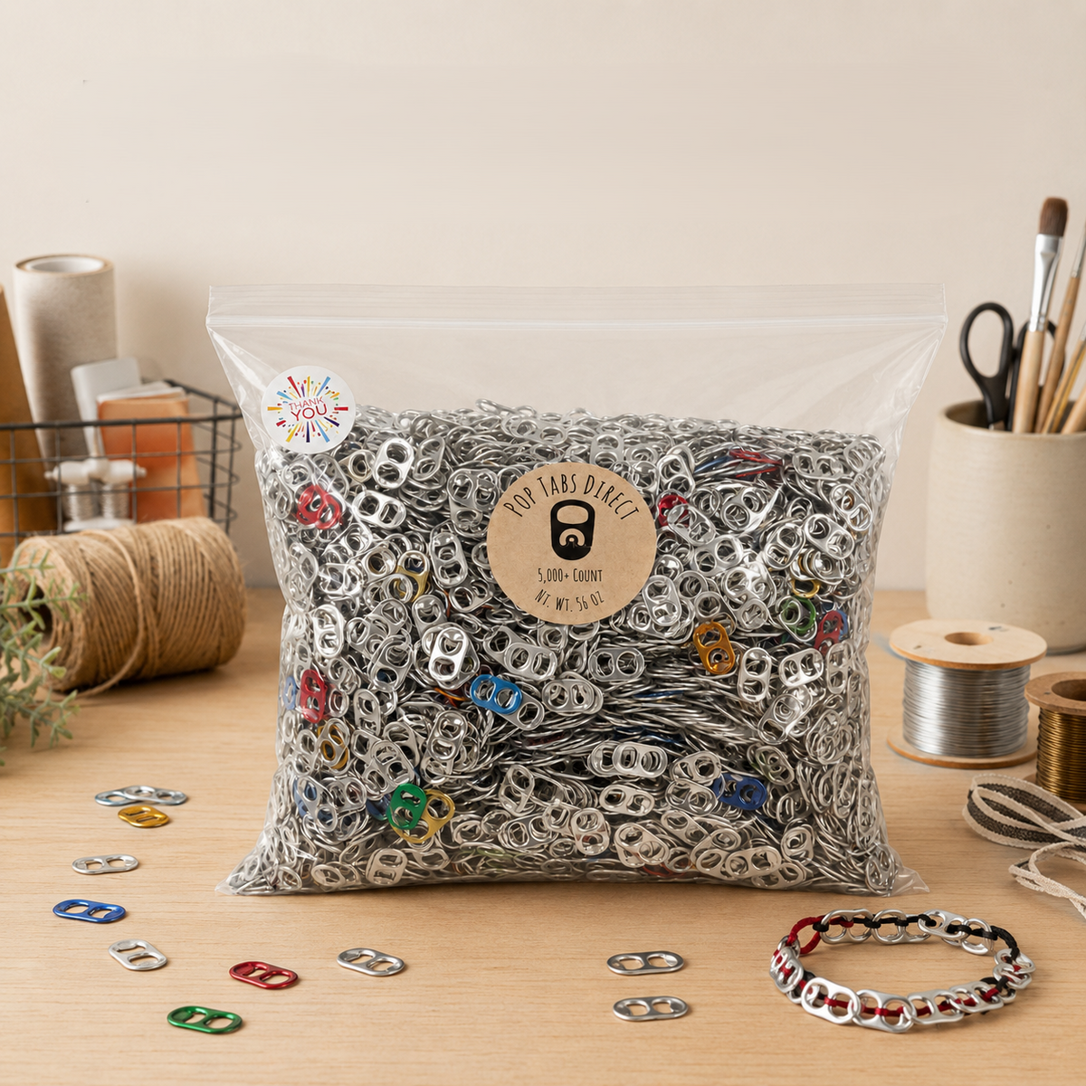 5,000+ bulk aluminum pop tabs in a clear resealable package