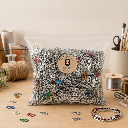 5,000+ bulk aluminum pop tabs in a clear resealable package