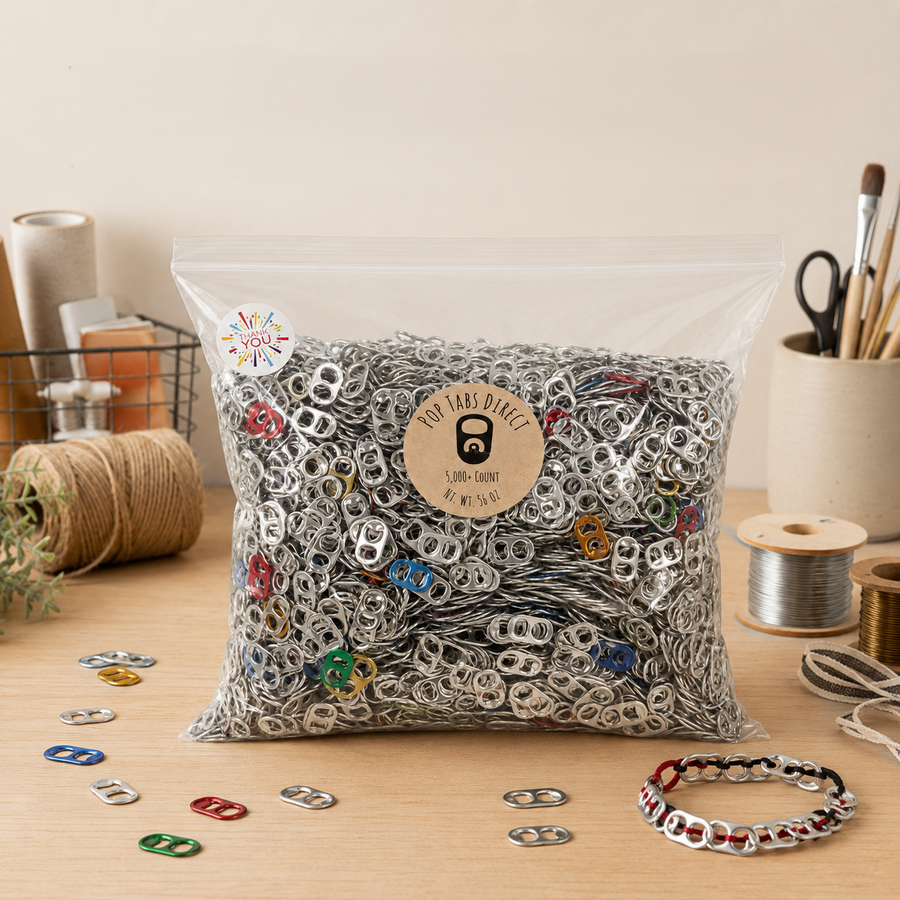5,000+ bulk aluminum pop tabs in a clear resealable package
