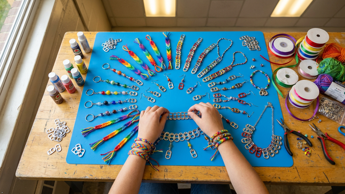 Aluminum pop tabs arranged for a creative studio project